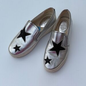 Michael Michael Kors Platform HJ17J Silver with Black Stars Sneakers Size 7.5
